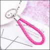 Keychains Lanyards 브레이드 PU 가죽 로프 키 체인 키 링 링 피트 서클 자동차 가방 펜던트 체인 홀더 키링 DIY 패션 보석 OTU1V