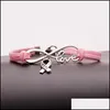 Bracelets porte-bonheur mode sensibilisation au cancer du sein espoir pour femmes hommes ruban amour Veet corde corde Wrap bracelet bricolage bijoux faits à la main Dro Otuf1