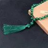 Collane con ciondolo Collana in pietra di malachite naturale da 8 mm per donne Ragazze Yoga Japamala Mala Rosario con perline annodate Nappa verde Gioielli da uomoPenda