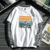 メンズTシャツクールなストライプパッチワークTシャツ男性秋の特大トップ男の子ソリッド長袖Tシャツファッション日本語ゴシック日本Tシャツ230204