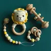 Rattles Mobiles Baby Rattle Crochet Elk Bear Teether Rattle With Bells born Montessori Educational Toy Wooden Rings Baby Toys 230203