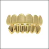 Grillz Dentaire Grills Hip Hop Hommes Haut Bas Dents Grillz Ensemble Or Sier Bump Treillis Faux Pour Femmes Hiphop Rappeur Corps Bijoux Dro Ot07V