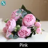 Decorative Flowers Artificial Flower Rose Pink Silk 5 Heads Peony Fake Bouquet Home Wedding Decoration Indoor Desktop Vase 1pc