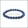 Beaded Strands 6mm 8mm 10mm Blue Natural Stone Armband f￶r Mens Healing Tiger Eye P￤rlor Kedja Wrap Bangle Fashion Smyckes Gift Dr Otdeq