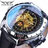 Wristwatches Jaragar Black Golden Business Mens Watch Skeleton Automatic Self-Wind Mechanical Sport Leather Band Wristwatch Relogio