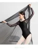 Stage Wear Blanc / Noir Ballet Justaucorps Costume de pratique de danse adulte avec manches longues en maille Body de gymnastique pour femmes Costumes W22321