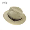 Breda brim hattar halm jazz cap casual panama sol för kvinnor sommar strand hatt manlig fedora visir kepsar bälte dekorerad ha ha223