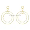 Dangle Chandelier Fashion Double Layer Geometric Round Earrings For Women Girl Boho Cz Beaded Statement Earring Hand Jewelry Drop D Dhcgf