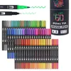 Markers 122460120132 Kleuren Art Markers Pens Tekening schilderen Fineliner Dual Tips Brush Pen voor waterverfkalligrafie Art Supplies 230203