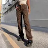 Women's Pants Brown Vintage Straight Leg Cargo Women Y2K Hip Hop Cotton Harajuku Grunge Baggy Joggers Street Retro Capris 90S