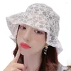Breda randen hattar sommar kvinnor vit hatt ihålig ut spets kvinnlig söt liten blomma bassäng sol mössa