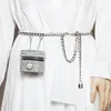 Taillezakken Bling Rhinestone Mini Bucket Bag Women Metal Chain Belt met Europese dames Lipstick Key Barrel PU Crystal