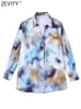 Bloups feminina camisas zevity feminino vintage tie tingido impressão de smock casual blusa escritório pintura de tinta de tinta camisa de trespassada chique química blusas tops ls2054 230204
