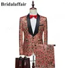 Men's Suits Bridalaffair Boutique(Blazer Trouser)Red Pattern Men Casual Style Elegant Fashion Wedding Banquet Performance Slim Custome Homme