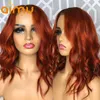 Gingembre court Bob perruque Pixie ondulé Hd dentelle frontale couleur Orange préplumé Transparent avant perruques de cheveux humains femmes Remy