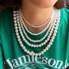 Choker Fashion Odśwież Słodki DIY Okrągły gładki szklany Pearl Pelowy koraliki ręcznie wielowarstwowe Naszyjnik Kobiet Biżuter