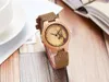 Wristwatches Fashion Women Wood Watch Leather Band Flower Analog Quartz Men Wrist Watches