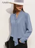 Blouses voor dames shirts amii minimalistisch chiffon shirt dames herfst kantoor dame v-neck wit shirt losse ontwerp blouses vrouwelijke tops 12220081 230204