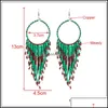 Dangle Chandelier Boho Ethnic Tassel Earrings Women Vintage Rice Beads Long Drop Sier Ear Hook For Ladies Fashion Jewelry Gift Deli Otzaj