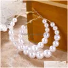 Dangle Chandelier Bohemian White Imitation Pearl Hoop Earrings For Women Gold Big Circle Korean Jewelry Brincos Statement Bijoux D Dh79D