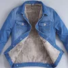 Mensjackor Autumn Winter Plus Velvet Cotton Denim Jacket Male Thick Warme Fleece Jeans Blue Slim Coat Top 230203