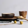 Bowls 4pcs Japanese Ceramic Tableware Shallow Plate Rice Bowl One-person Set Salad Retro Round Household CN(Origin)
