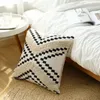 Almohada Tufted Impreso Sofá Cubierta Algodón Tejido Europeo Lona Abrazo Funda de almohada Blanco y negro 45x45cm