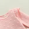 Set di abbigliamento Citgeett Primavera San Valentino Set completo da bambina per bambini Tinta unita Manica lunga con volant Top Pantaloni con fiocco Abiti autunnali 0-24 mesi 230203