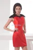 Partykleider 2023 Design High Neck Cap Sleeve Benutzerdefinierte Größe Perlen Bräute Maid Kleid Sexy Rot Kurz Mini Cocktail