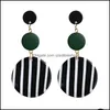 Dangle Lustre À La Mode Simple Rond Noir Blanc Fringe Boucles D'oreilles Pour Les Femmes Longue Acrylique Bande Gland Déclaration De Mode Jewe Otilt