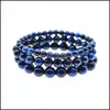 Beaded Strands 6Mm 8Mm 10Mm Blue Natural Stone Bracelets For Mens Healing Tiger Eye Beads Chain Wrap Bangle Fashion Jewelry Gift Dr Otdeq