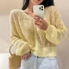 Women's Knits Women 2023 Summer Thin Sweater Cardigans Female Soft V-neck Air-conditioning Coats Ladies Hollow Out Sunscreen Clothing U58