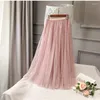 Kjolar 2023 Spring Tulle Women Shining Star Mesh Kjol Pleated Long A-Line Midi Femme SK297