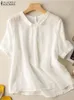Blouses shirts voor dames zanzea vrouwen zomer blouse mode korte mouw vaste katoenen tops casual werk blusas vrouwelijk tuniek feest shirt chemise 230204