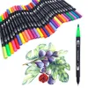 Markers 122460120132 Kleuren Art Markers Pens Tekening schilderen Fineliner Dual Tips Brush Pen voor waterverfkalligrafie Art Supplies 230203