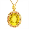 Colliers pendentif incrusté de diamant jaune en forme d'oeuf Collier en cristal Microset Zircon Fl Blooming Floral Luxury Party Yydhhome Drop Del Dhv7L