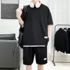 Men's Tracksuits Waffle Padrão de 2 peças Men shorts Conjunto de verão masculino Menas Moda Moda Harajuku Japão Fashion Loose Sweatsuit 230204