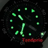 Montres-bracelets 44mm Tandorio Sapphire Glass NH36A Montre de plongée automatique pour hommes 200M Affichage jour / date Bracelet en caoutchouc Noir Cadran PVD Vert