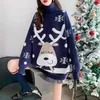 Women's Sweaters Christmas Cartoon Turtleneck Sweater Female Spring Autumn 2023 Loose Red Thickened Winter Warm Women Pulover