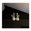 Stud Fashion Jewelry S925 Sier Post Earrings Faux Pearl Cute Sweet Rhinestone Rabbit Ear Drop Delivery Dhpql