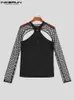 Men's T-Shirts American Style Men Vest T-shirts Suits Male Sexy Leisure Mesh Short Vests Hollow Out Long Sleeve Camiseta S-5XL INCERUN 230204