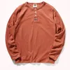Mäns t-shirts Henry Collar T-shirt Men's Long Sleeve Retro American Casual Worna Looked Washed-Out Solid Color Simple Hase Long Sleeve T 230204