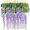 Faux blommor grönare 12 st wisteria glicynia konstgjorda blommor trädgård utomhusdekor hängande vinrankor för hem bröllop dekor 45 tum falska växter 230204