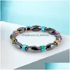 Beaded Magnetic Hematite Bracelets Ab Color Alloy Black Gallstone Beads Bracelet For Woman Man Drop Delivery Jewelry Dhagm