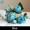 Decorative Flowers Artificial Flower Rose Pink Silk 5 Heads Peony Fake Bouquet Home Wedding Decoration Indoor Desktop Vase 1pc