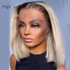 Spetsperuker Ask Vit Blond Mänskligt Ftontal Europeiskt hår Hd Transparent Virgin Preplucked Hairline Spets Spets