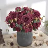 Decorative Flowers Artificial Retro Silk Peony Bouquet Hydrangea Vintage Rose Fake Flower Wedding Decoration Living Room Table Home Decor