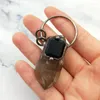 Hanger kettingen natuurlijk rokerig kristal met vierkante obsidiaan steen verzilverde opgelicht ontwerp charme voor mannen vrouwen retro ketting sieraden