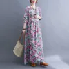 Vestidos casuais de tamanho grande roupas femininas 2023 Autumn de meia-idade de meia-idade estilo étnico Retro Dress Cotton e linho solto solto