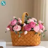 装飾的な花人工花ローズピンクシルク5ヘッドペオン偽の花束ホームウェディングデコレーション屋内デスクトップ花瓶1PC